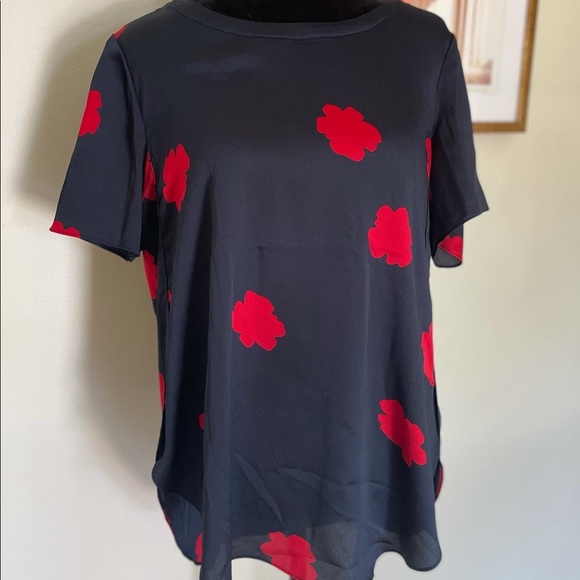 Banana Republic Navy Top with Red Flowers - Picture 2 of 5